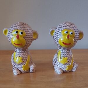 VINTAGE Ceramic Sock Monkey Salt and Pepper Shaker Set